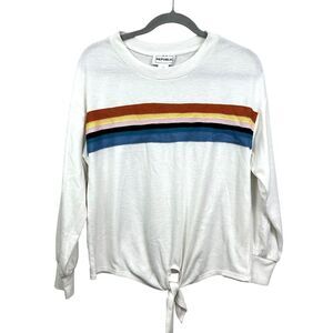 For the Republic Womens Sweater Stripe Knit‎ Rainbow Tie Waist Cream Size M